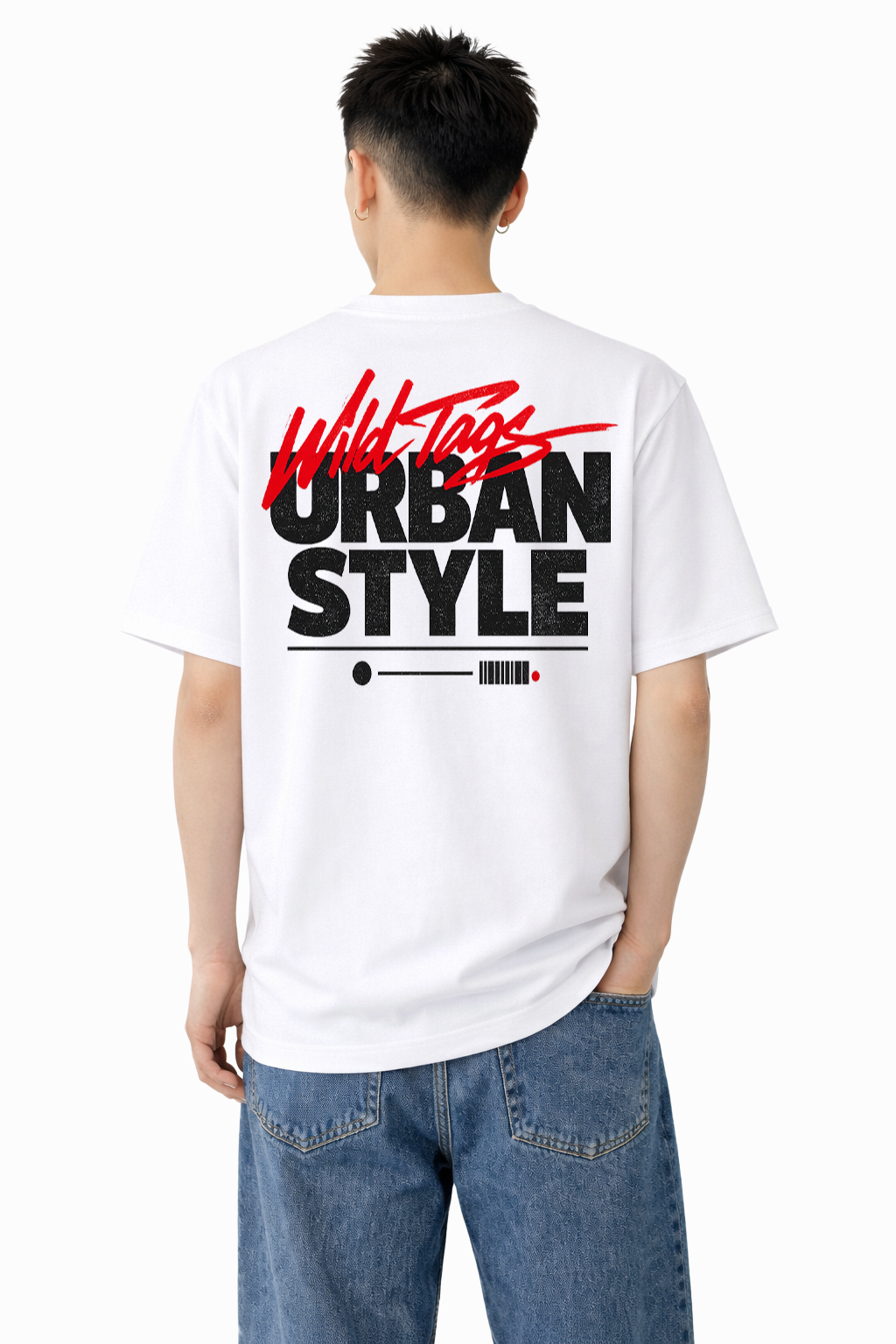 メンズ　大きめプリントTシャツ「URBAN STYLE」　バックプリント　クルーネック