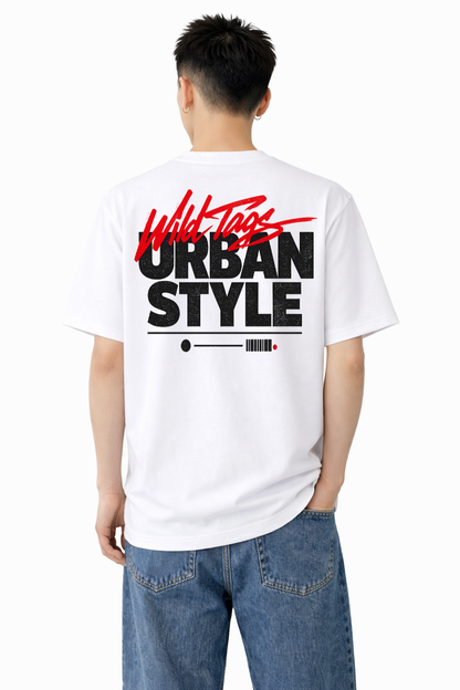 メンズ　大きめプリントTシャツ「URBAN STYLE」　バックプリント　クルーネック